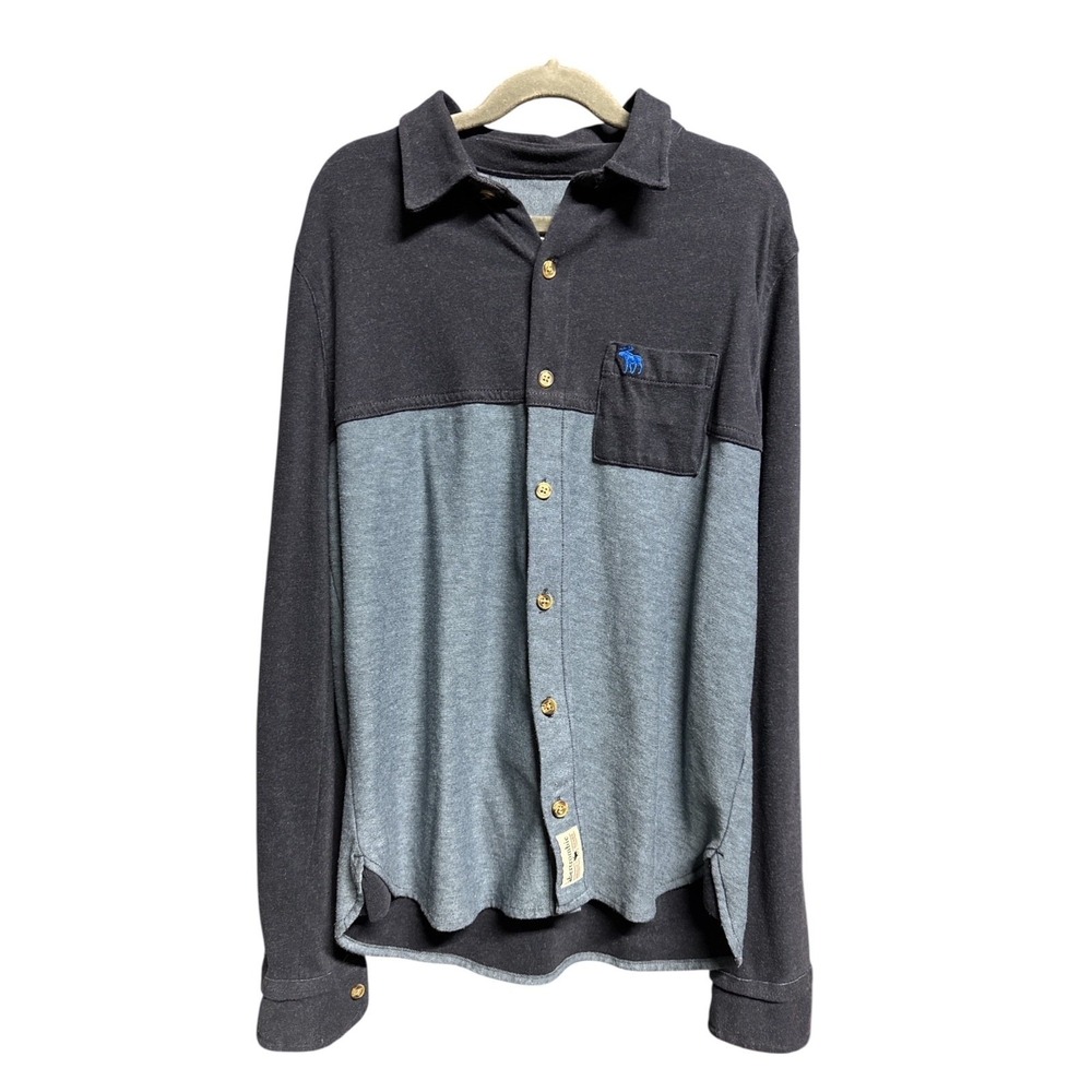 Abercrombie Kids Gray Two Tone Button Down Shirt Long Sleeve Moose Logo 15/16 - Picture 1 of 7